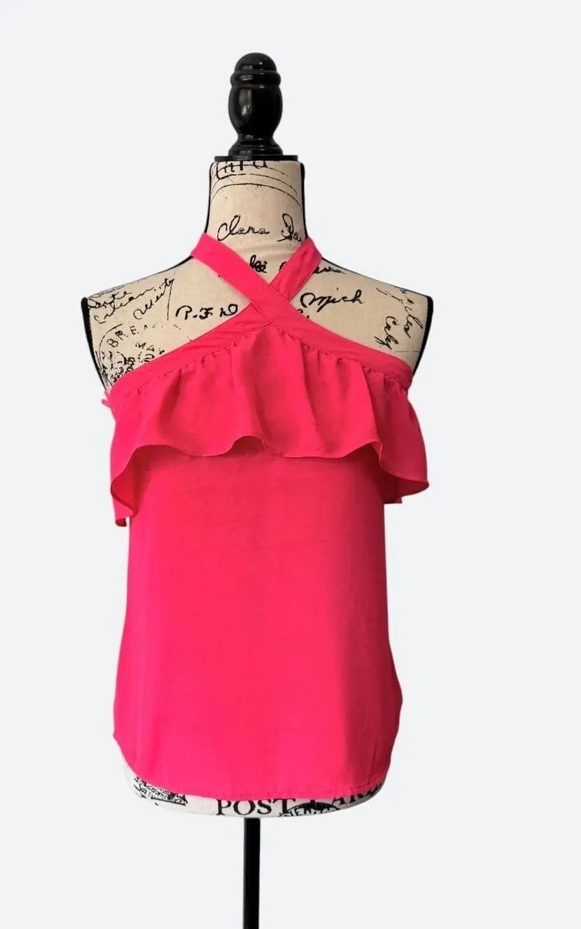 Banana Republic NWT Pink Halter Ruffle Top XS Summer Vacation Cocktail Blouse